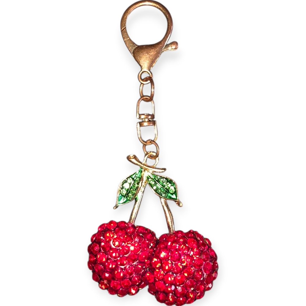 ☆Red Cherry Rhinestone Keychain Pendant☆ - Picture 2 of 2